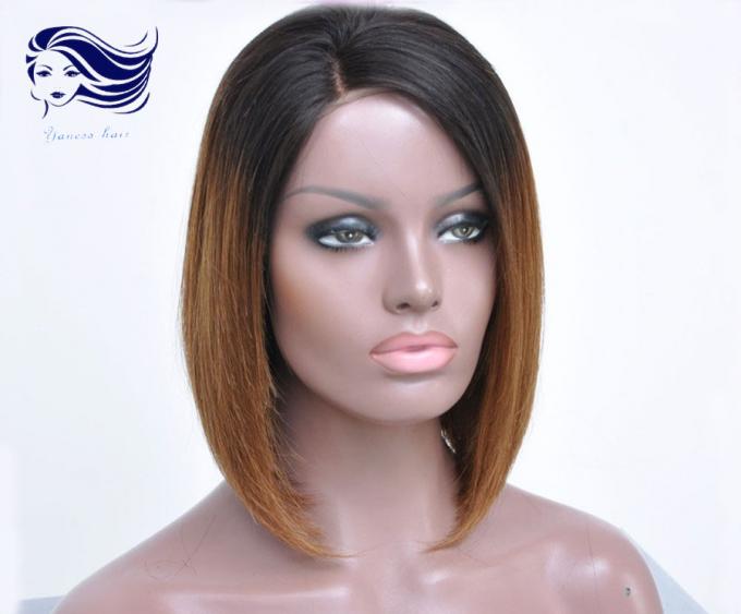 Ombre Glueless Human Hair Full Lace Wigs With Bangs Silk Straight