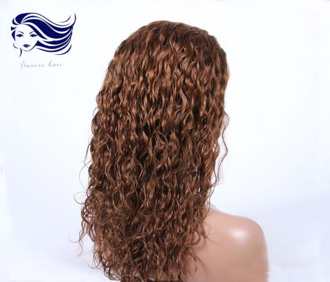 Natural Real Human Hair Full Lace Wigs Light Brown With 7A Grade